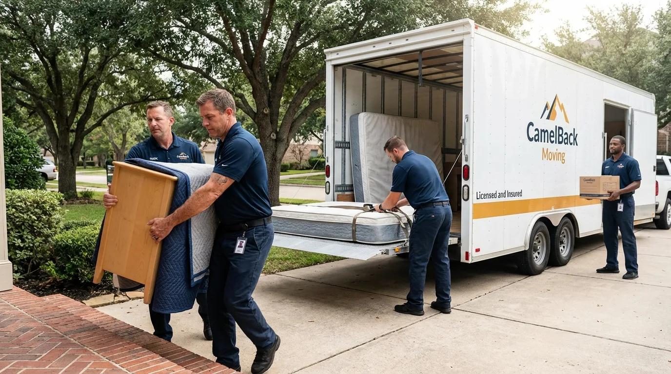 Crew loading residential truck for cross-state move from Greenville, NY
